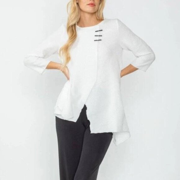 IC Collection White Tunic Top Blouse Asymmetrical Wave Textured Artsy B32 Women - Picture 1 of 12